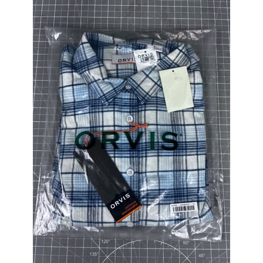 Orvis Mens Tech Check Flannel Long Sleeve Shirt XL Blue/White Plaid - Picture 2 of 9
